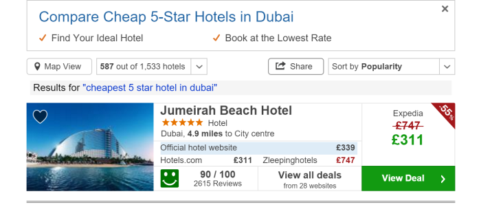 Compare Cheap 5 Star Hotels in Dubai